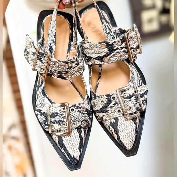 Ganni Shoes - GANNI Snake Printed Feminine Buckle Ballerina Flats in Sand sz 9.5